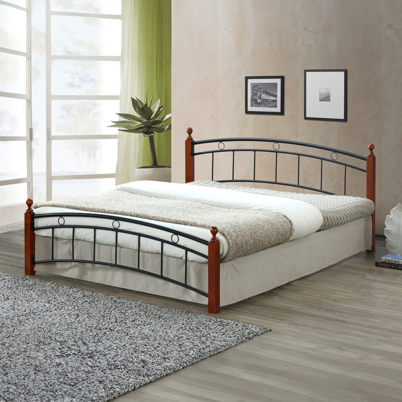 PAKO WORLD Κρεβάτι διπλό Clarive pakoworld καρυδί rubberwood-μαύρο μέταλλο 140x190εκ - PAKO WORLD - 330-000005