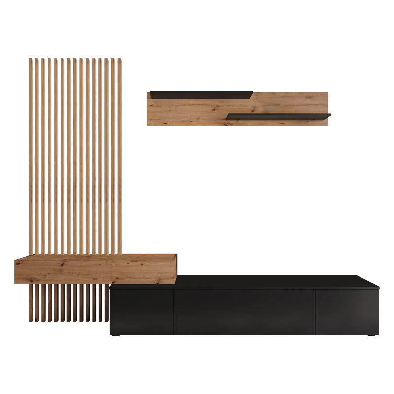 PAKO WORLD Σύνθετο σαλονιού Litende pakoworld μαύρο-sonoma μελαμίνης 249.5x42x199.5εκ - PAKO WORLD - 192-000033