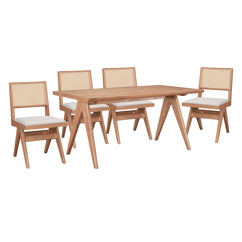 PAKO WORLD Τραπεζαρία Winslow pakoworld σετ 5τεμ ξύλο rubberwood ανοιχτό καρυδί 160x85x75εκ - PAKO WORLD - 247-000011