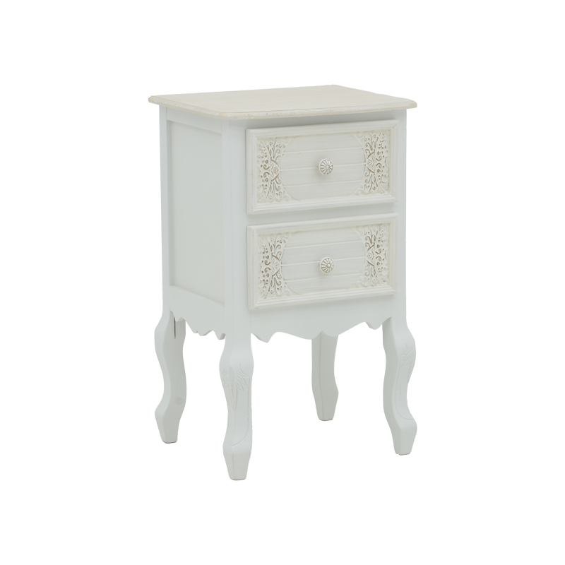 PAKO WORLD Κομοδίνο Pazlen Inart mdf σε λευκή αντικέ απόχρωση 40x45x65εκ (Σετ 2 Τεμάχια) - PAKO WORLD - 087-000010