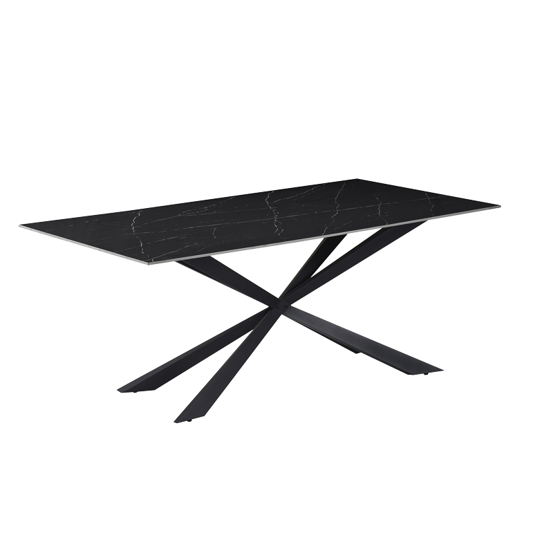 PAKO WORLD Τραπέζι Cozline Inart μαύρο μαρμάρου sintered stone-πόδι μαύρο μέταλλο 180x90x76εκ - PAKO WORLD - 029-000261