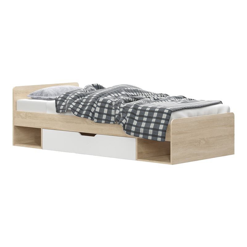 Κρεβάτι με συρτάρι Letto pakoworld σε oak - λευκό απόχρωση 90x200εκ - PAKO WORLD - 173-000049