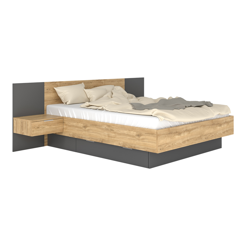 Κρεβάτι διπλό Kantri pakoworld σε sonoma - γκρι απόχρωση 160x200εκ - PAKO WORLD - 173-000052