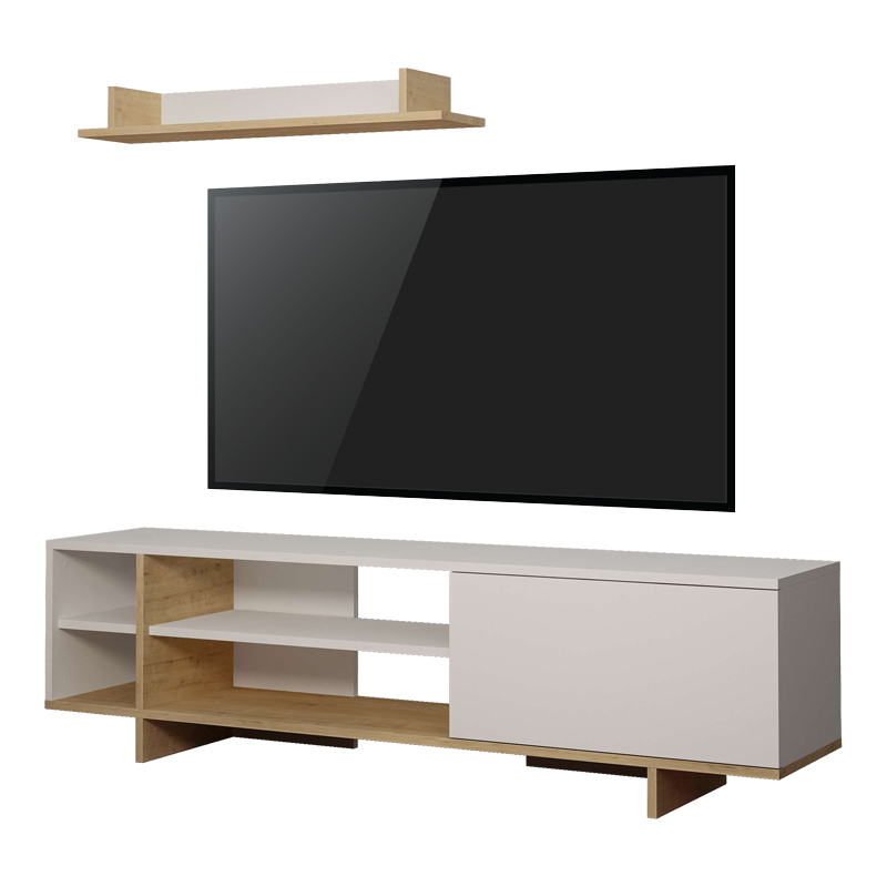 PAKO WORLD Σύνθετο σαλονιού Saloon pakoworld σε λευκή-oak απόχρωση 160x35.5x44εκ - PAKO WORLD - 119-001227