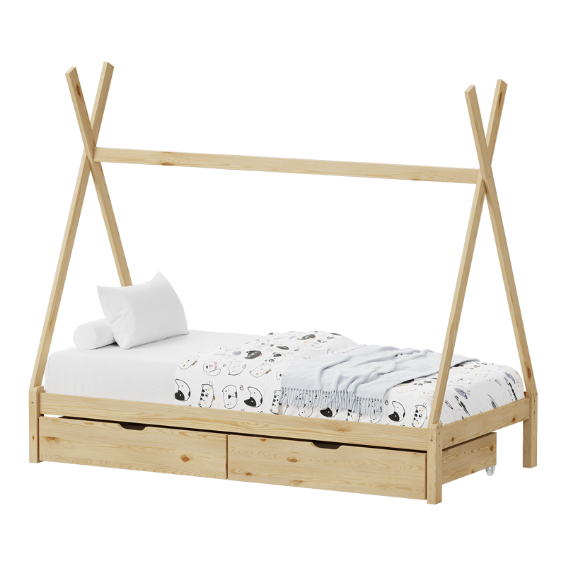 PAKO WORLD Παιδικό κρεβάτι Lalitto τ.Montessori με 2 συρτάρια τ.Montessori pakoworld ξύλο πεύκου σε φυσική απόχρωση 90x190εκ - PAKO WORLD - 370-000018