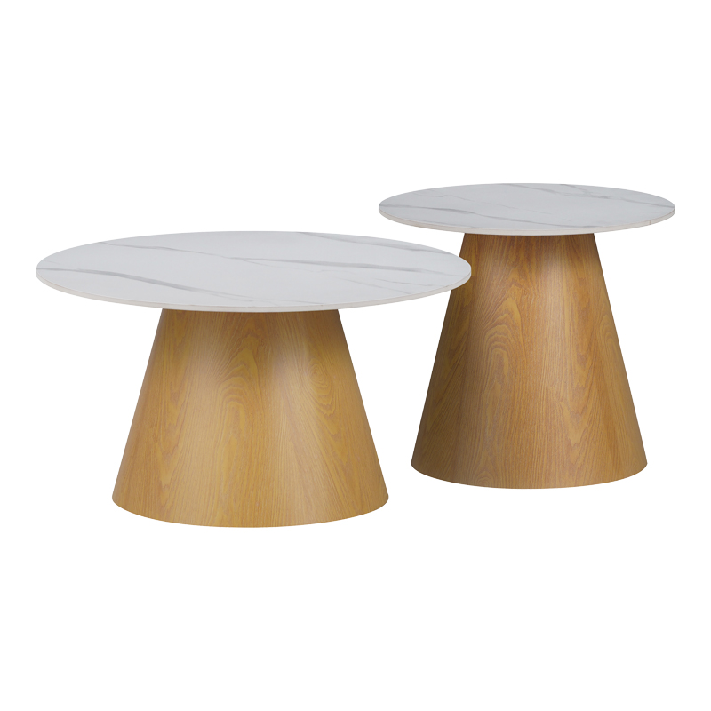 Τραπέζια σαλονιού Soleire Inart σετ 2τεμ λευκό μαρμάρου sintered stone - PAKO WORLD - 029-000313