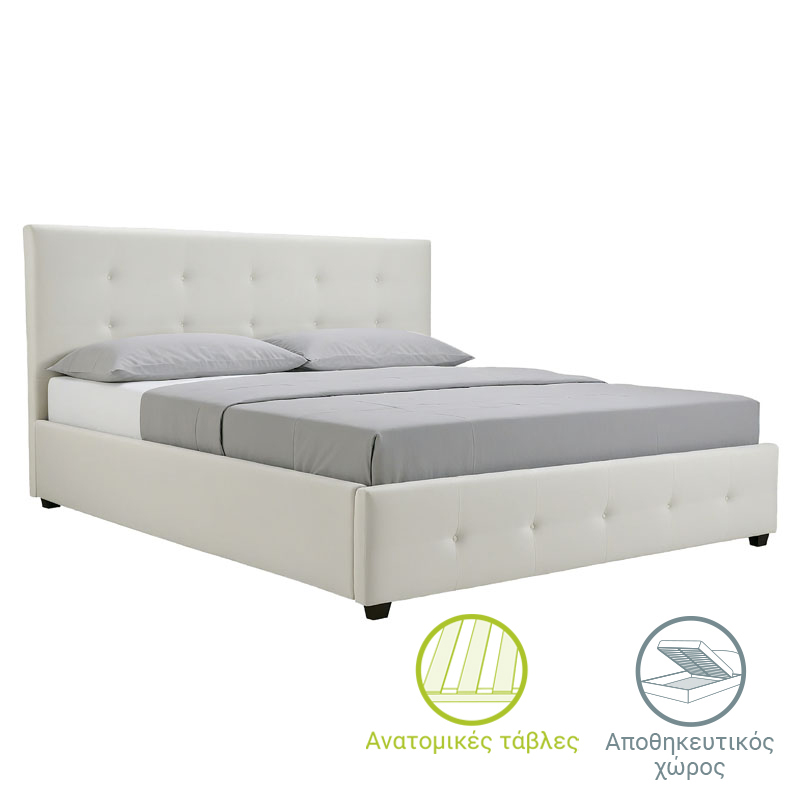 Κρεβάτι Roi pakoworld 160x200 PU λευκό ματ + αποθηκευτι