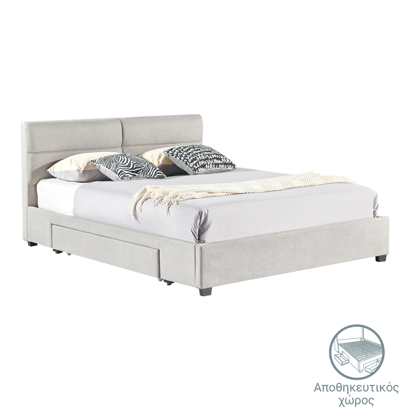 Κρεβάτι διπλό Anay pakoworld με συρτάρι ύφασμα γκρι 160x200εκ - PAKO WORLD - 279-000004