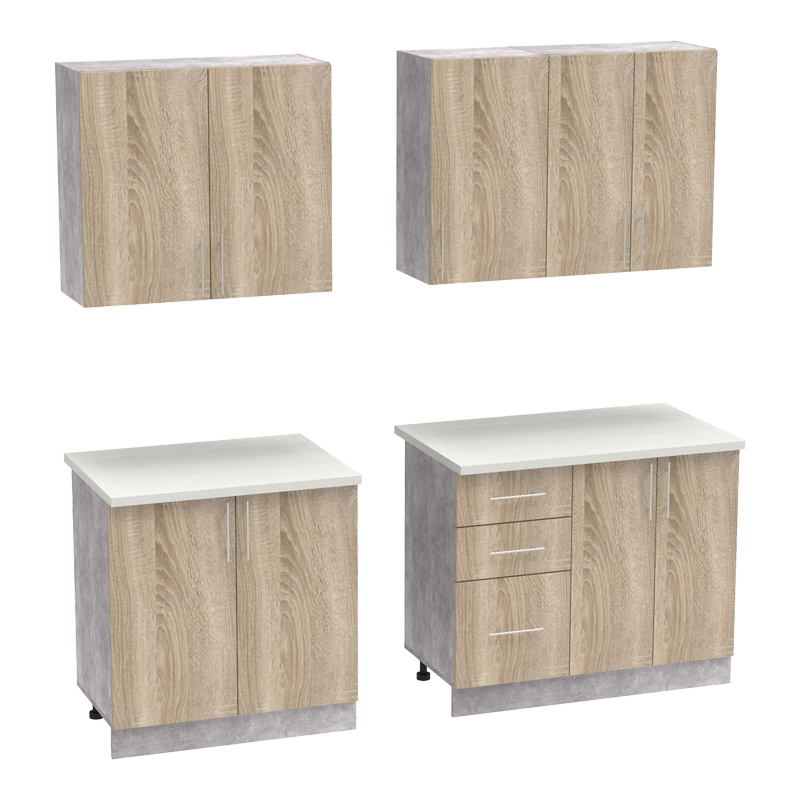 Σύνθεση κουζίνας Festa V pakoworld μελαμίνη σε sonoma απόχρωση και πάγκο σε ανοιχτό γκρι 180x60x85εκ - PAKO WORLD - 361-000015