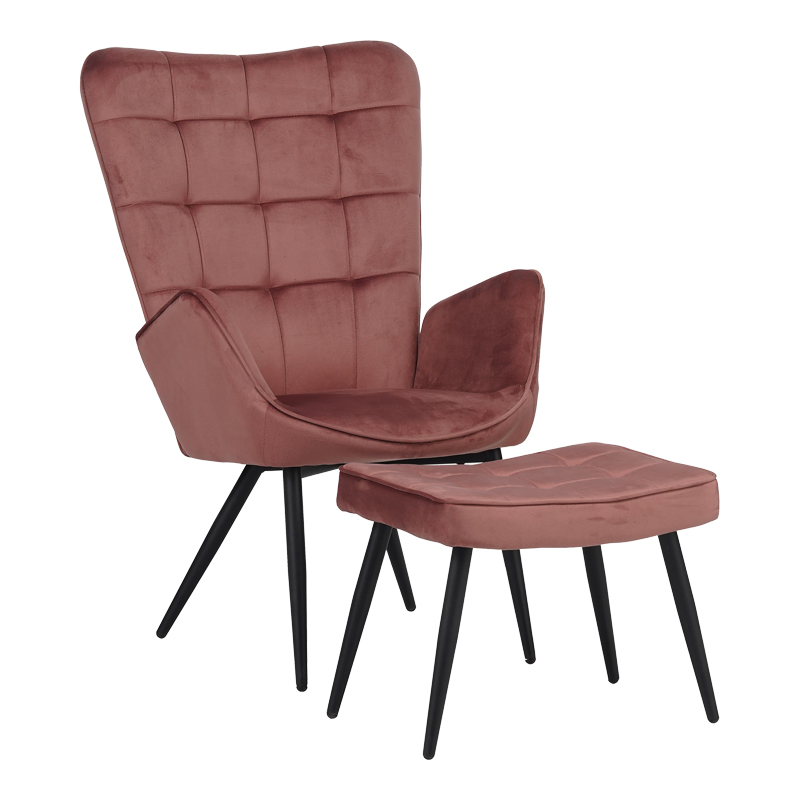 PAKO WORLD Πολυθρόνα με υποπόδιο Dorita pakoworld βελούδο σάπιο μήλο-πόδι μαύρο μέταλλο 68.5x76x103εκ - PAKO WORLD - 029-000215