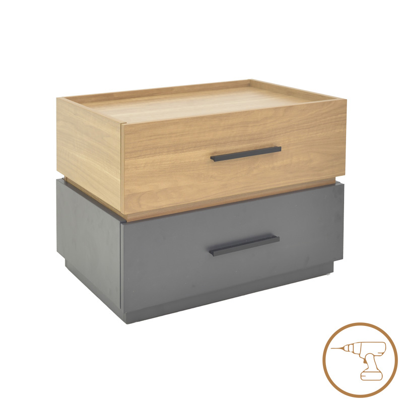 PAKO WORLD Κομοδίνο Sonlen pakoworld mdf σε sonoma-ανθρακί απόχρωση 60x40x44.5εκ (Σετ 2 Τεμάχια) - PAKO WORLD - 072-000104