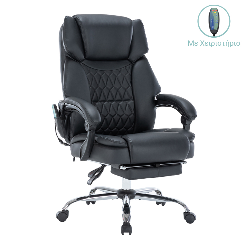 PAKO WORLD Καρέκλα γραφείου διευθυντή Thrive pakoworld Premium Quality μηχανισμός massage-θερμαινόμενη πλάτη pu μαύρο - PAKO WORLD - 256-000004