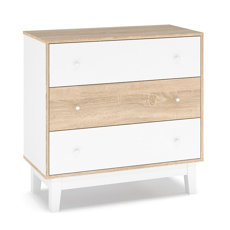 PAKO WORLD Συρταριέρα Awell pakoworld 3ων συρταριών sonoma-λευκό 90x44x88,5εκ - PAKO WORLD - 173-000006