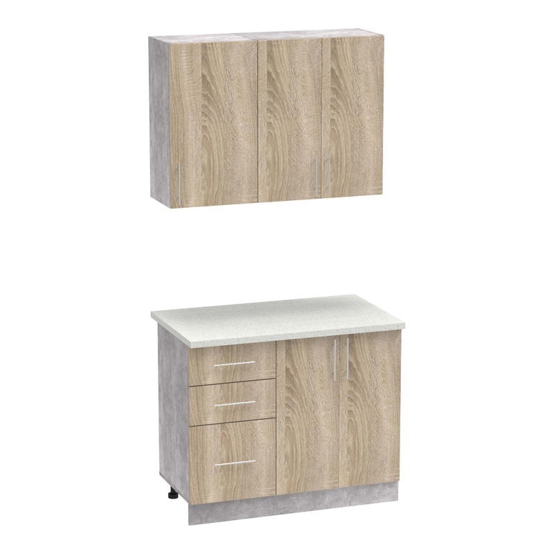 Σύνθεση κουζίνας Festa I pakoworld μελαμίνη σε sonoma απόχρωση και πάγκο σε ανοιχτό γκρι 100x60x85εκ - PAKO WORLD - 361-000009