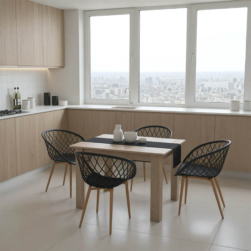 PAKO WORLD Τραπεζαρία Manka-Ezra pakoworld σετ 5τεμ σε sonoma-μαύρη απόχρωση 110x80x77εκ - PAKO WORLD - 200-001204