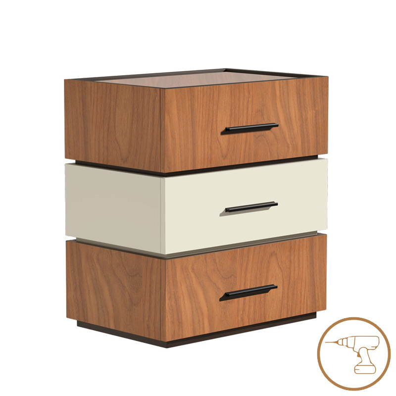 PAKO WORLD Κομοδίνο Sonlen pakoworld mdf σε καρυδί-μπεζ απόχρωση 60x40x66εκ (Σετ 2 Τεμάχια) - PAKO WORLD - 072-000106