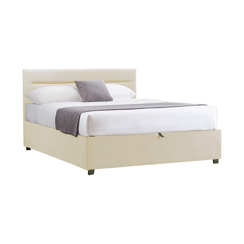 Κρεβάτι Molito pakoworld βελούδο σε εκρού απόχρωση με αποθηκευτικό χώρο120x200εκ - PAKO WORLD - 006-000058