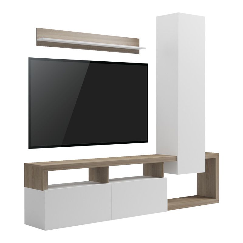 PAKO WORLD Σύνθετο σαλονιού Leganto pakoworld σε sonoma με λευκή απόχρωση 220.5x35x197.5εκ - PAKO WORLD - 230-000102