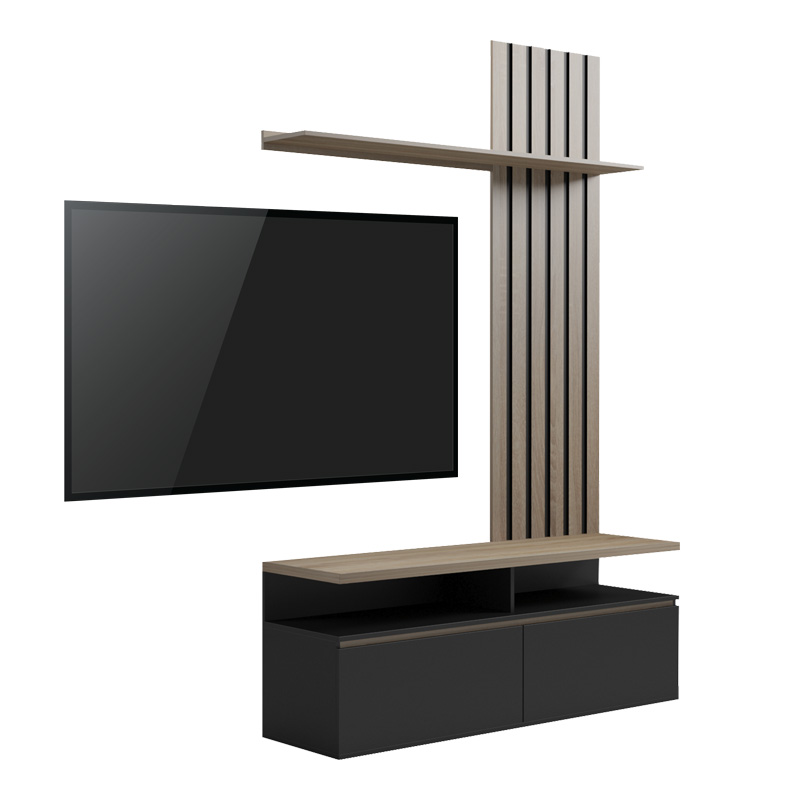 Σύνθετο σαλονιού Perlento pakoworld σε μαύρο με sonoma 