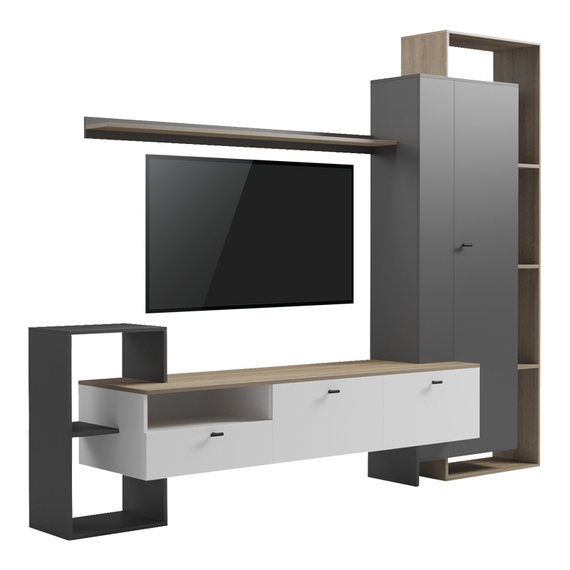 PAKO WORLD Σύνθετο σαλονιού Ferefia pakoworld σε sonoma με λευκή και γκρι απόχρωση 240x45.5x189.5εκ - PAKO WORLD - 230-000105