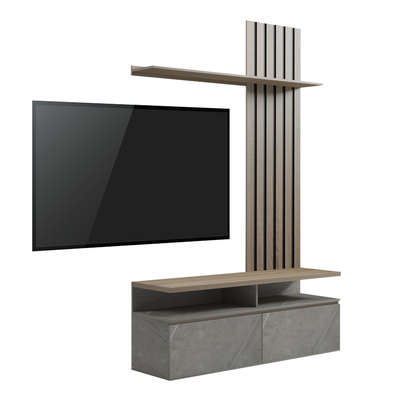 PAKO WORLD Σύνθετο σαλονιού Perlento pakoworld σε μπεζ μαρμάρου με sonoma απόχρωση 140x41x219.5εκ - PAKO WORLD - 230-000098