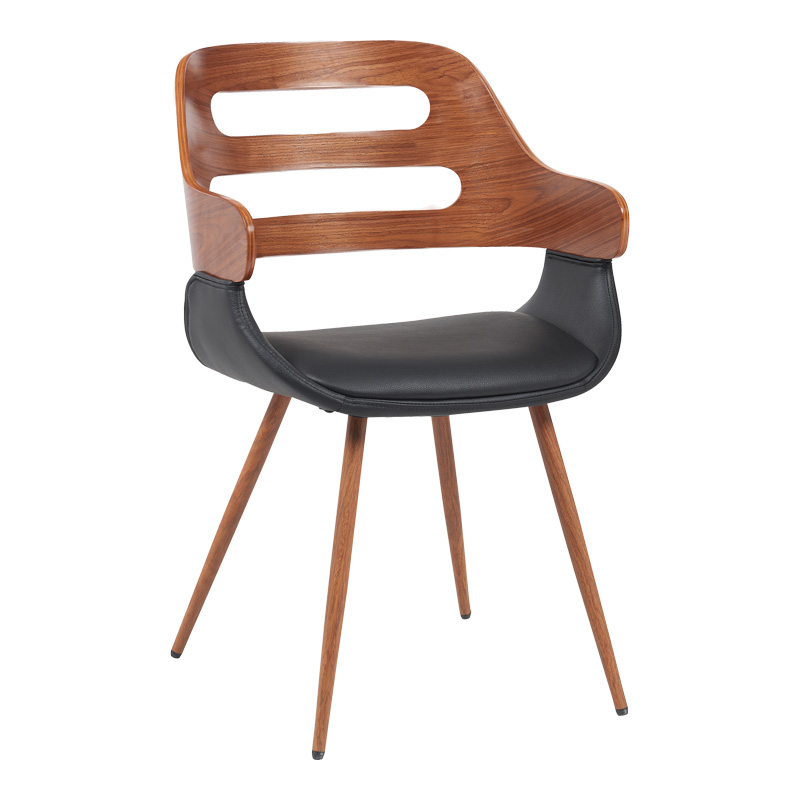 PAKO WORLD Πολυθρόνα Fern pakoworld PU μαύρο-ξύλο καρυδί απόχρωση 52x59x80εκ (Σετ 2 Τεμάχια) - PAKO WORLD - 332-000025