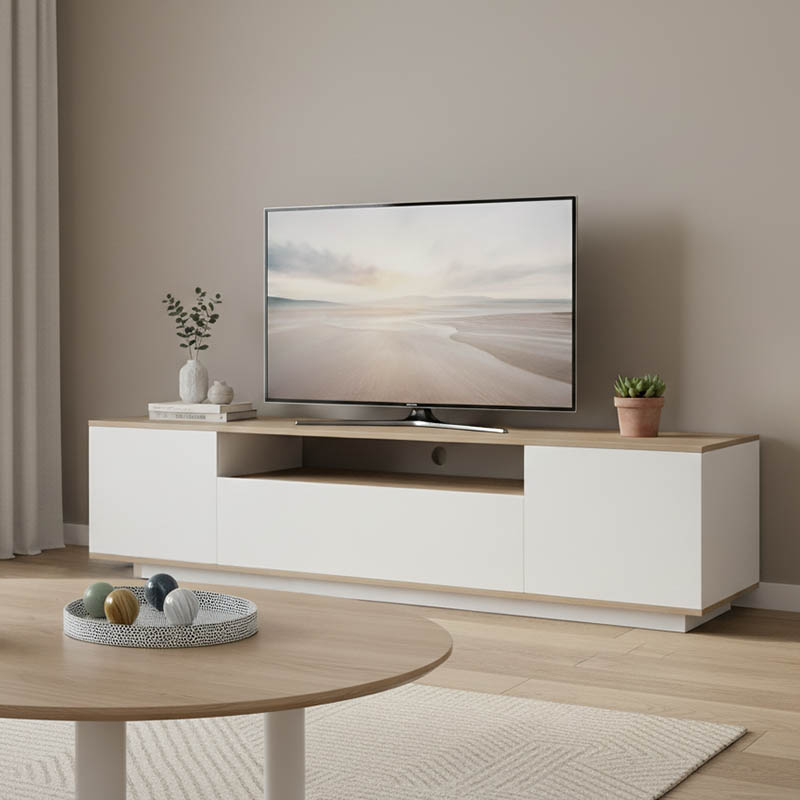 Έπιπλο τηλεόρασης Winey pakoworld σε sonoma-λευκή απόχρωση 180x44.5x44.5εκ - PAKO WORLD - 230-000112