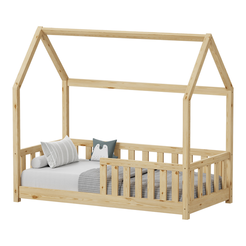 PAKO WORLD Παιδικό κρεβάτι Bambie με κιγκλίδωμα τ.Montessori pakoworld ξύλο πεύκου σε φυσική απόχρωση 70x140εκ - PAKO WORLD - 370-000006