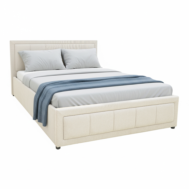 Κρεβάτι Huga pakoworld με αποθηκευτικό χώρο ύφασμα μπεζ