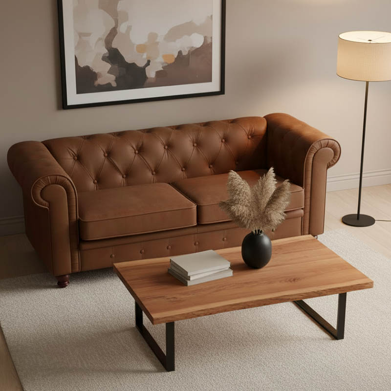 Τραπέζι σαλονιού Miles pakoworld μασίφ ξύλο ακακίας πάχους 3.7-4εκ σε καρυδί απόχρωση με μαύρα μεταλλικά πόδια 115x60x45εκ - PAKO WORLD - 372-000021