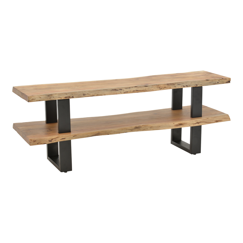 Έπιπλο τηλεόρασης Fuji pakoworld μασίφ ξύλο ακακίας σε φυσική απόχρωση με μαύρα μεταλλικά πόδια 140x40x52εκ - PAKO WORLD - 379-000035