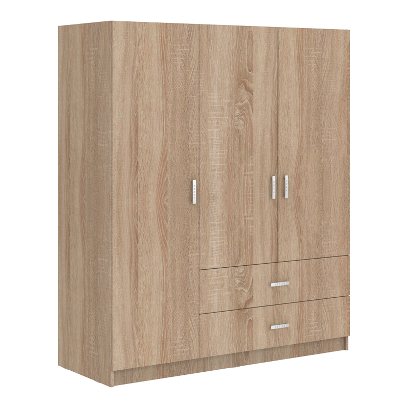 PAKO WORLD Ντουλάπα τρίφυλλη Royal pakoworld με συρτάρια sonoma 150x58x177εκ - PAKO WORLD - 361-000116