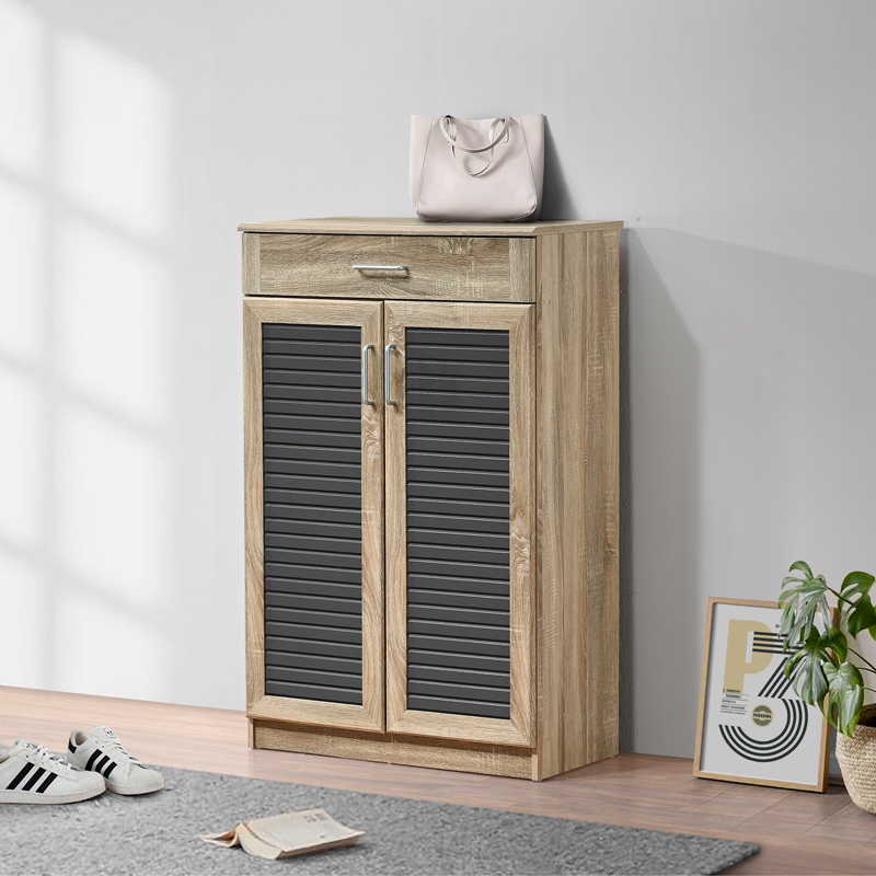 PAKO WORLD Παπουτσοθήκη-ντουλάπι Sante pakoworld 20 ζεύγων σε sonoma-ανθρακί απόχρωση 80x37x123εκ - PAKO WORLD - 123-000252