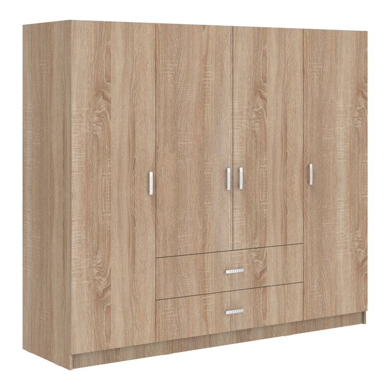 PAKO WORLD Ντουλάπα τετράφυλλη Royal pakoworld με συρτάρια sonoma 200x58x177εκ - PAKO WORLD - 361-000111