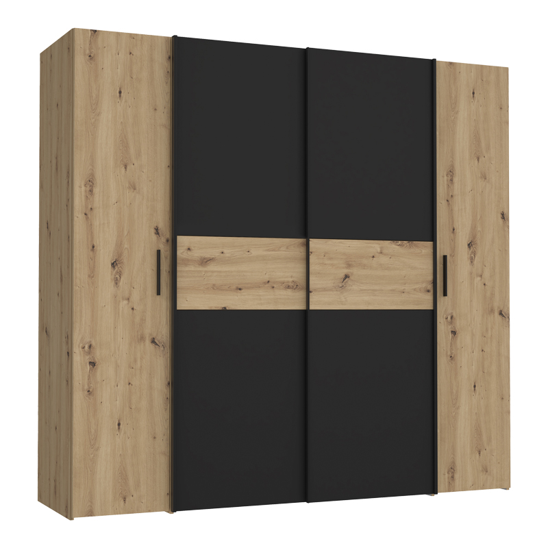 Ντουλάπα ρούχων Bekerk pakoworld τετράφυλλη μαύρο-oak μ