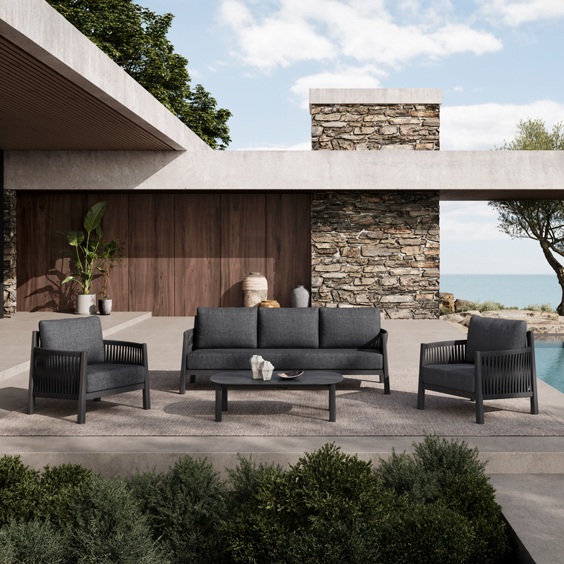 PAKO WORLD Σαλόνι εξωτερικού χώρου Feralda pakoworld ανθρακί αλουμίνιο-rope με ύφασμα σε ανθρακί απόχρωση - PAKO WORLD - 394-000006