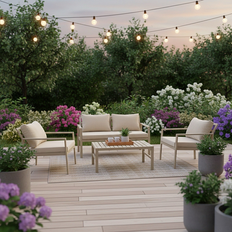 PAKO WORLD Σαλόνι Gardenly pakoworld σετ 4τμχ αλουμίνιο σε απόχρωση cappuccino με μπεζ μαξιλάρια - PAKO WORLD - 401-000003