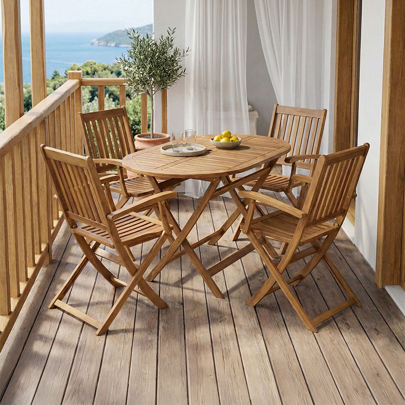 Τραπεζαρία Joter-Falov pakoworld σετ 5τεμ φυσικό μασίφ ξύλο ακακίας 130x80x72εκ - PAKO WORLD - 282-000031