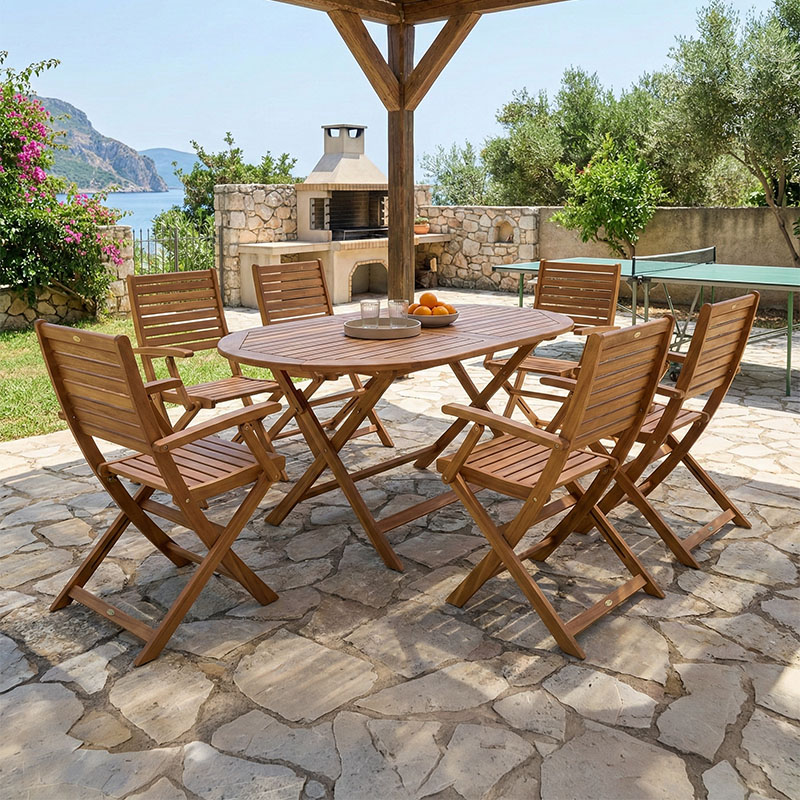 PAKO WORLD Τραπεζαρία Gorpo-Falov pakoworld σετ 7τεμ φυσικό μασίφ ξύλο ακακίας 130x80x72εκ - PAKO WORLD - 282-000028