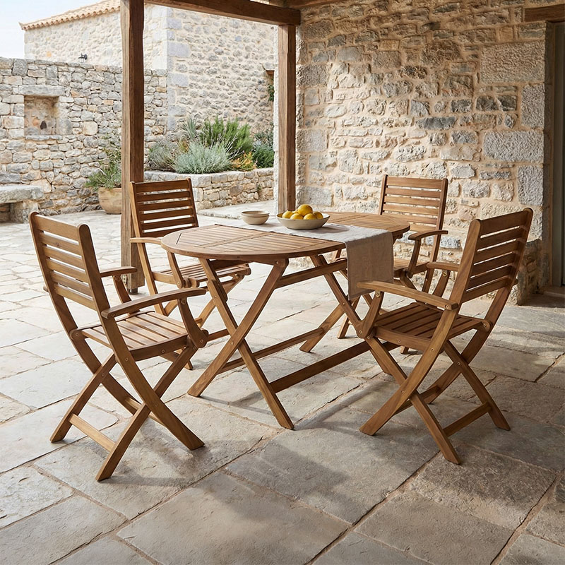 Τραπεζαρία Gorpo-Falov pakoworld σετ 5τεμ φυσικό μασίφ ξύλο ακακίας 130x80x72εκ - PAKO WORLD - 282-000029