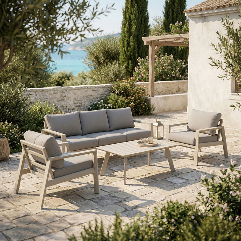 PAKO WORLD Σαλόνι κήπου Kallisto pakoworld 4τεμ αλουμίνιο σε μπεζ απόχρωση - ύφασμα γκρι - PAKO WORLD - 402-000003