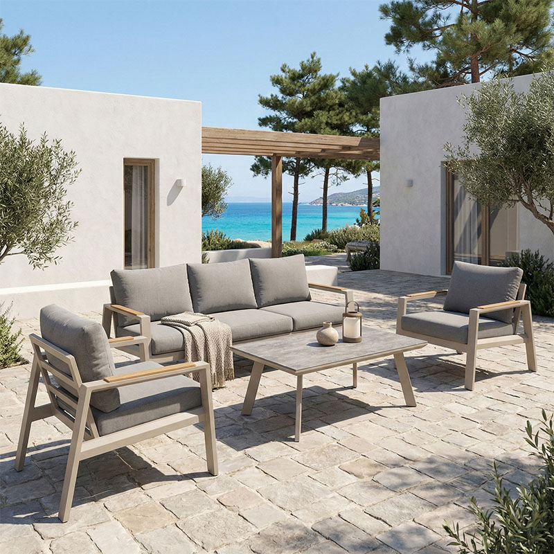 PAKO WORLD Σαλόνι κήπου Aeria pakoworld 4τεμ αλουμίνιο σε μπεζ απόχρωση - teak - ύφασμα γκρι - PAKO WORLD - 402-000001