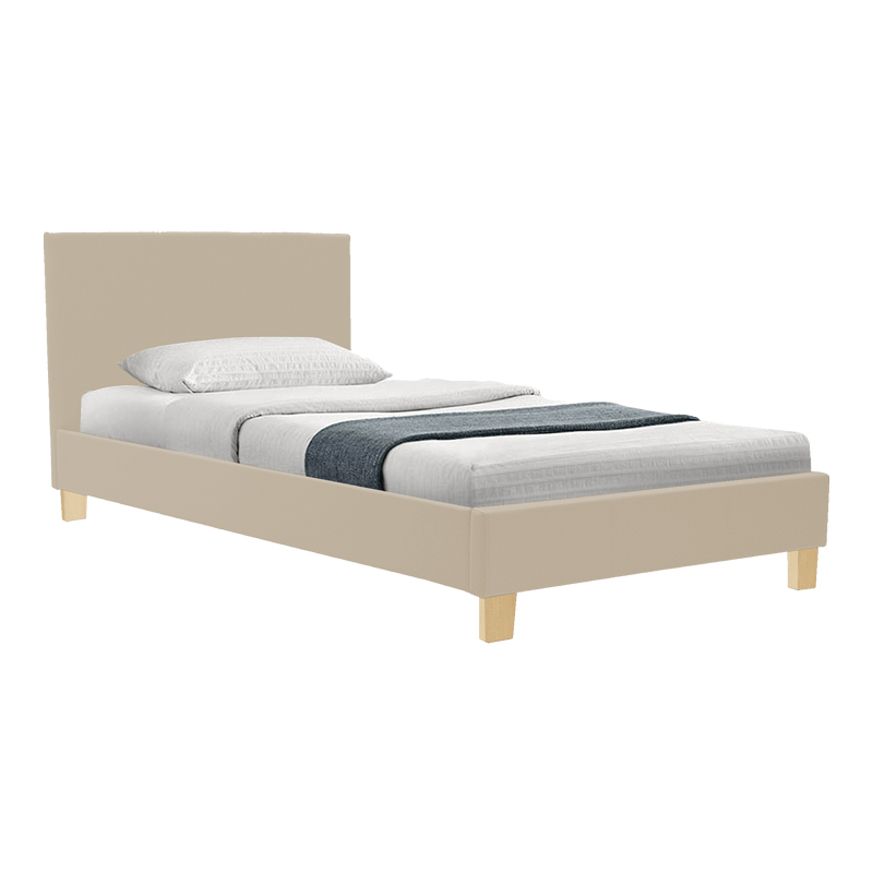 Κρεβάτι Nevil pakoworld ύφασμα εκρού με ξύλινο πόδι σε φυσική απόχρωση 100x200εκ - PAKO WORLD - 006-000069