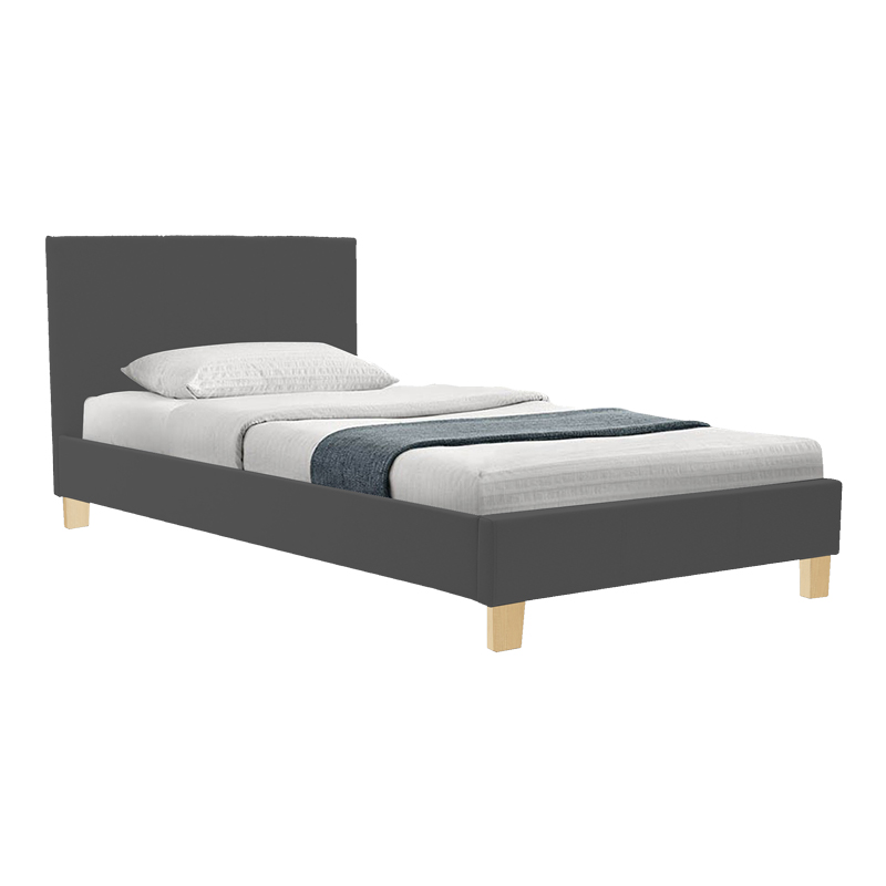 Κρεβάτι Nevil pakoworld ύφασμα ανθρακί με ξύλινο πόδι σε φυσική απόχρωση 100x200εκ - PAKO WORLD - 006-000070