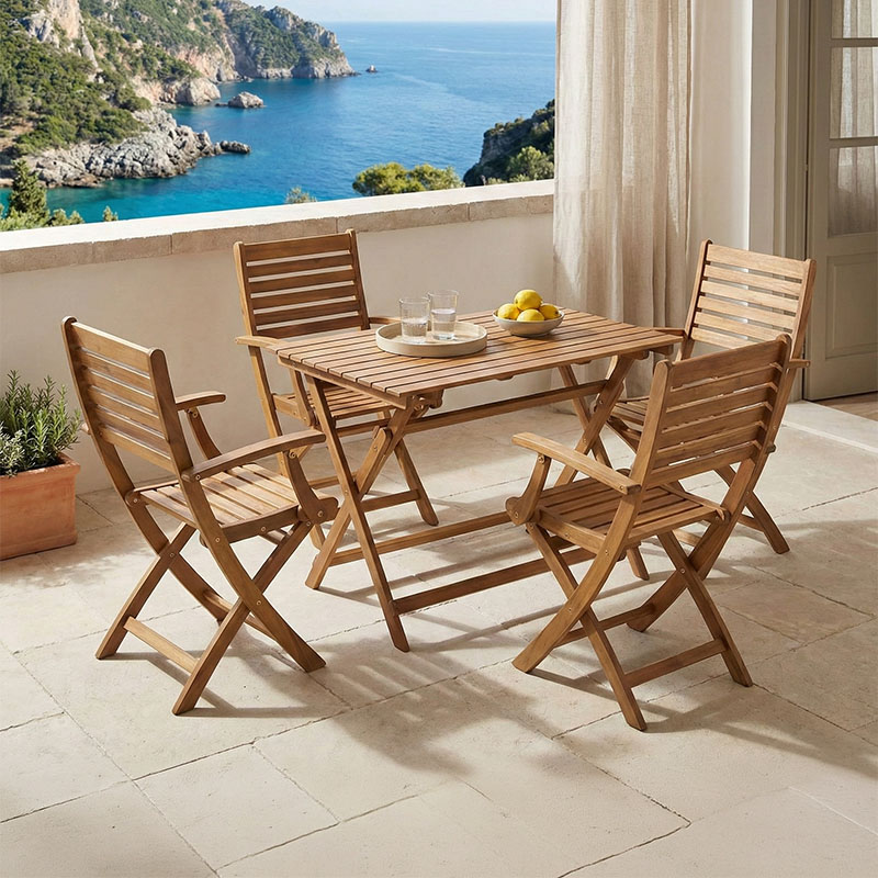 PAKO WORLD Τραπεζαρία Gorbo-Jaybo pakoworld σετ 5τεμ πτυσσόμενο φυσικό μασίφ ξύλο ακακίας 100x65x72εκ - PAKO WORLD - 282-000036