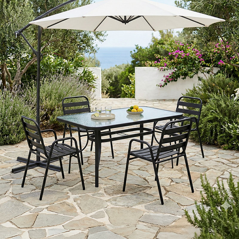 Τραπεζαρία Sussie-Ensure pakoworld 5τεμ μέταλλο-γυαλί σε μαύρη απόχρωση 140x80x70εκ - PAKO WORLD - 130-000162