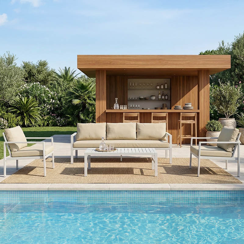 Σαλόνι Gardenly Ι pakoworld σετ 4τμχ αλουμίνιο σε λευκή απόχρωση με γκρι-μπεζ μαξιλάρια - PAKO WORLD - 401-000005