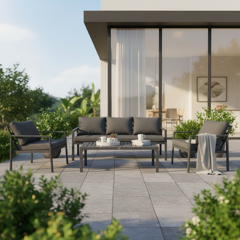 Σαλόνι Gardenly Ι pakoworld σετ 4τμχ αλουμίνιο σε ανθρακί απόχρωση με ανθρακί μαξιλάρια - PAKO WORLD - 401-000004