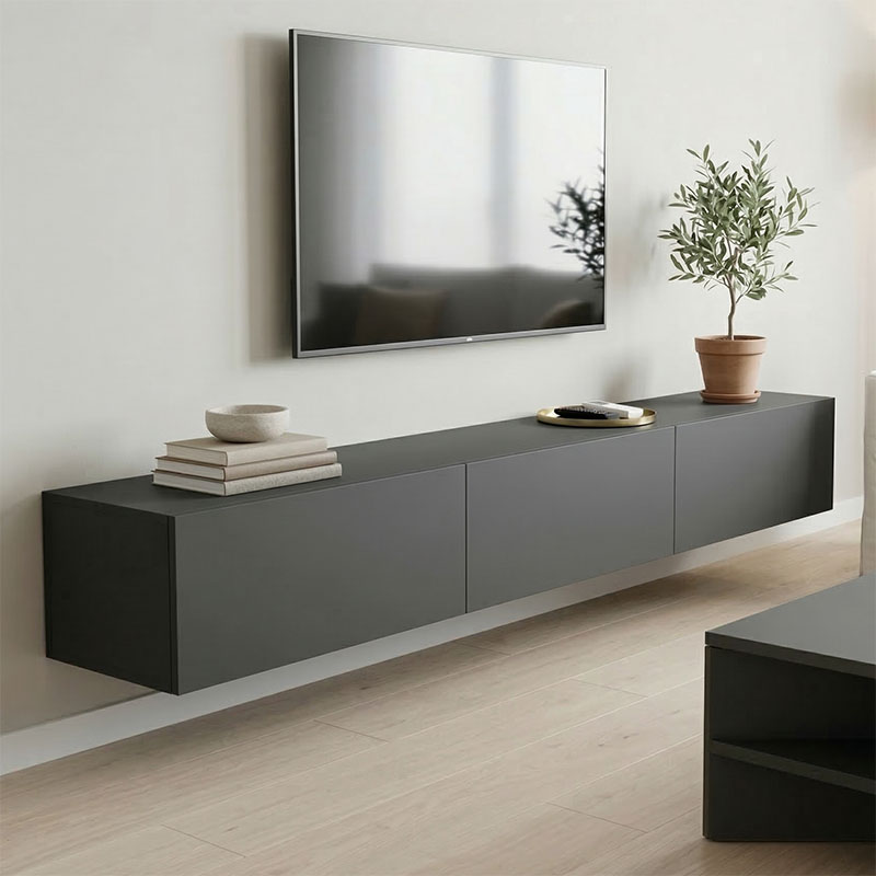 Έπιπλο τηλεόρασης επιτοίχιο με Led Rival pakoworld λευκό 210x35x30εκ - PAKO WORLD - 230-000197