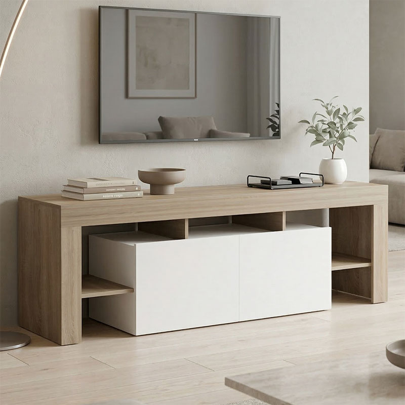 Έπιπλο τηλεόρασης Liner pakoworld sonoma-λευκό 150x40x50εκ - PAKO WORLD - 230-000192